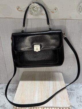 Mark Cross Classic Black Leather Top-Handle Crossbody Hand Bag Retail $3000